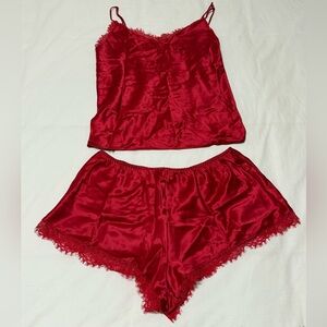 Elegant Red Satin Sleepwear Set